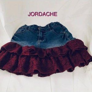 Girl's Jordache Denim & Burgundy Skirt Size 7/8 medium